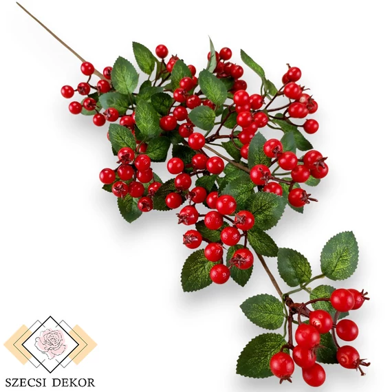 Mű szilvalevelű galagonya ág hungarocell 69 cm - vörös szemből