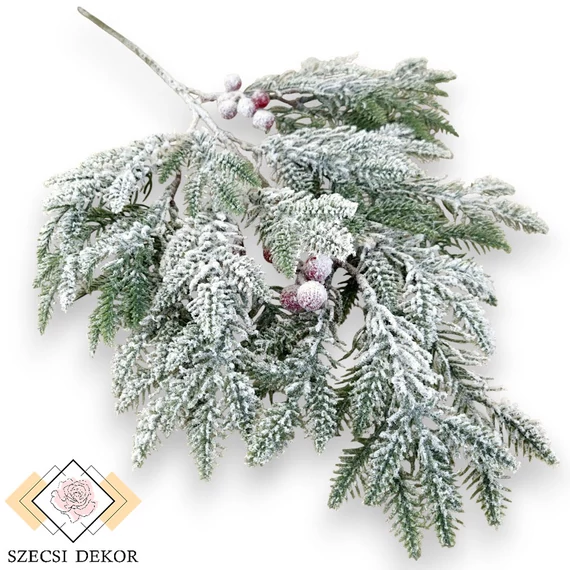 Mű zöld chilei araukária szál 57 cm - havas szemből