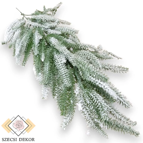 Mű zöld araukária szál futó 73 cm - havas szemből