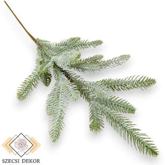 Mű zöld ezüstfenyő ág 64 cm - csillámos szemből