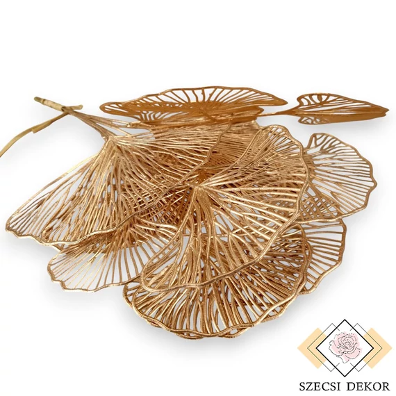 Mű zöld metál ginkgo köteg 6 szál 34 cm - arany szemből