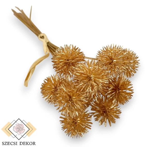 Mű zöld metál szamárkenyér köteg kicsi 12 szál 33 cm - arany szemből