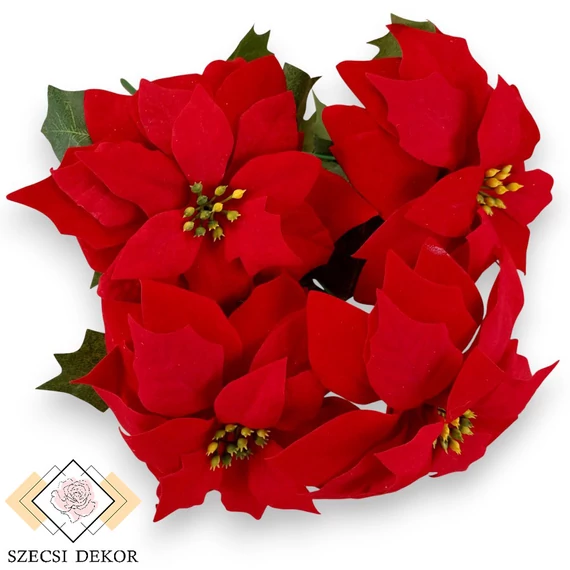Mű mikulásvirág csokor bársony közepes 5 szál 37 cm - piros szemből
