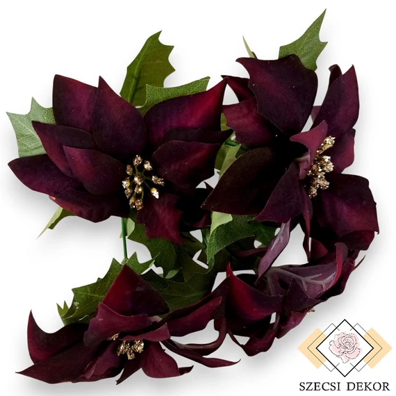 Mű mikulásvirág csokor bársony 5 szál 35 cm - bíbor szemből