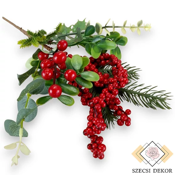 Mű vegyes bangita ág hungarocell 33 cm - vörös szemből