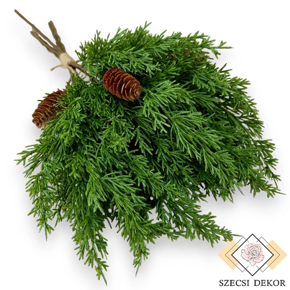 Mű boróka köteg tobozzal gumi 5 szál 50 cm - zöld szemből