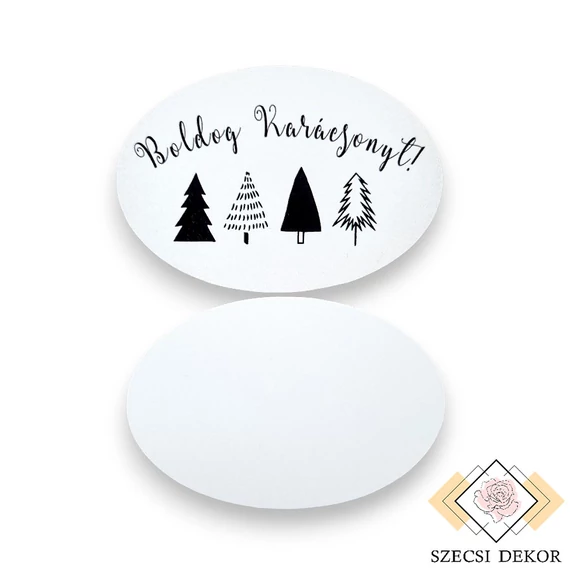 Dekor kártya ovális - minimalista Boldog Karácsonyt közeli